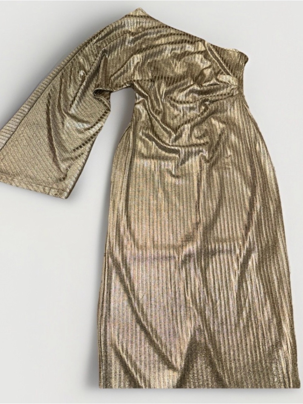 Metallic Gold One-Shoulder Evening Dress